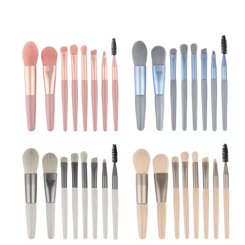 OEM 8pcs Foundation Large Eyebrow Lip Brush Mini Makeup Brushes Set with Wooden Handle Morandi Makeup Brushes