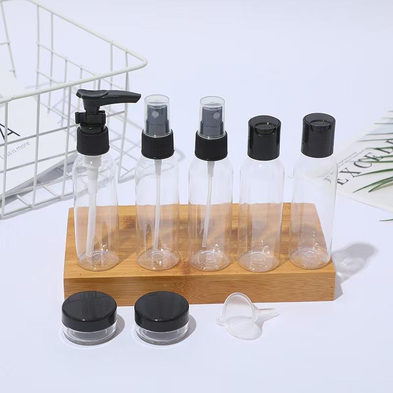 9 Pieces Plastic Bottle Set for Cosmetic Container Lotion Pump Spray Flip Cap Bottle 