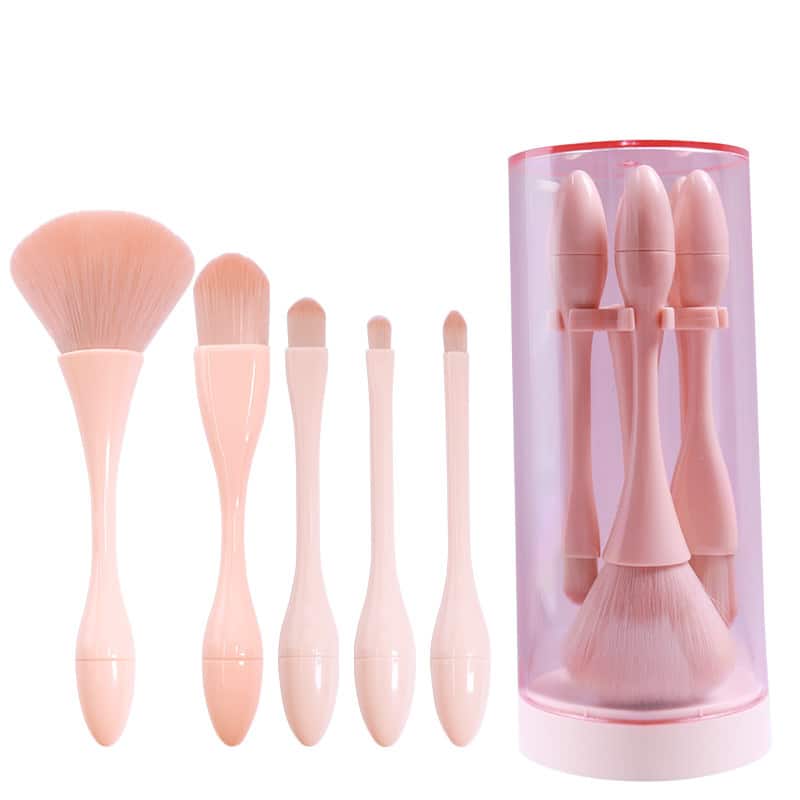 5pcs Pink Makeup Brush Set With Holder
