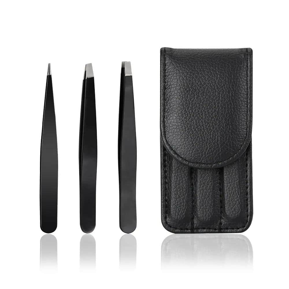 High Quality Eyebrow Tweezers Pointed Slanted Tip Eyelash Tweezers 3 Piece Tweezer Set