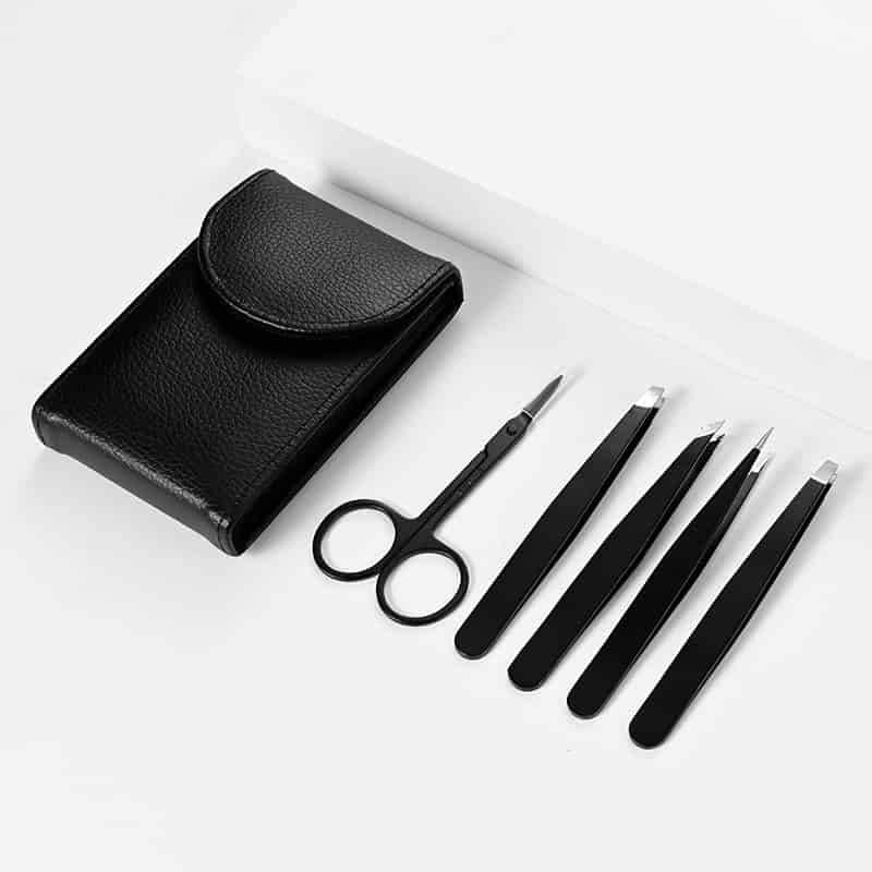 5 Pcs Leather Eyebrow Trimmer Tweezers Set with Scissors