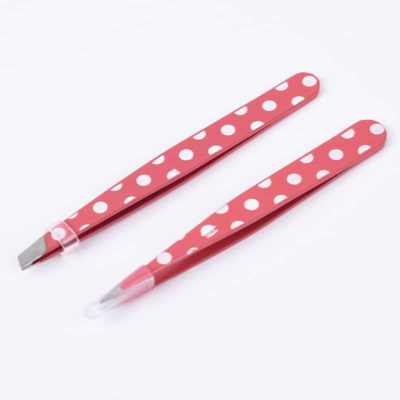 Cosmetic Red Dotting Mini Slanted Pointed Tip Eyebrow Hair Removal Plucking Tweezers