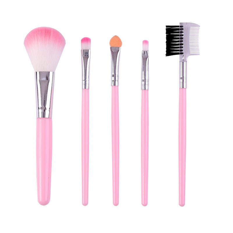 Wholesale Makeup Brush Customizable Label Mini 5pcs Soft Dense Synthetic Hair Wood Handle