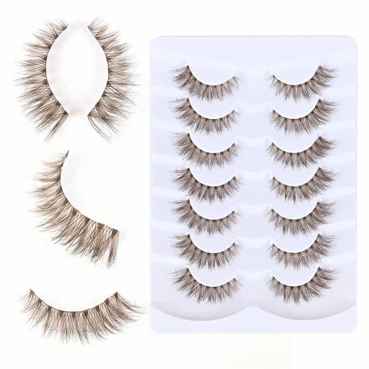 Fake Eyelashes Transparent Stem Lashes Reusable Brown Natural Fluffy False Eyelashes