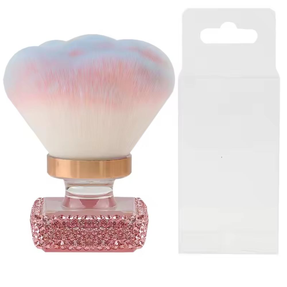 Wholesale Single Pink High Quality Rhinestone Soft Powder Brushes Nail Dust Brush Synthetic Hair Luxury Makeup Brush