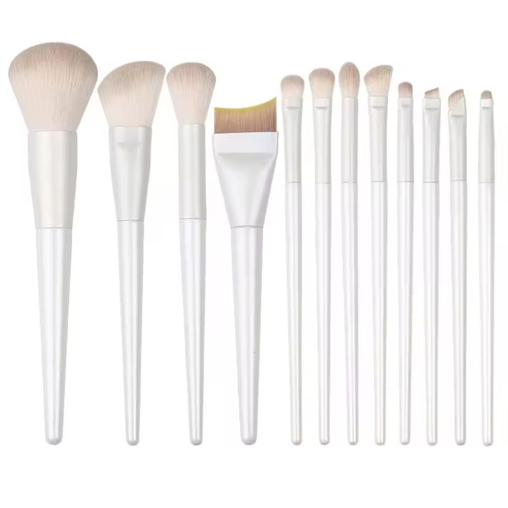 Custom Private Label Wooden Handle Synthetic Hair High Quality Powder Brush 12pcs Makeup Brushes White Makeup Brush Set