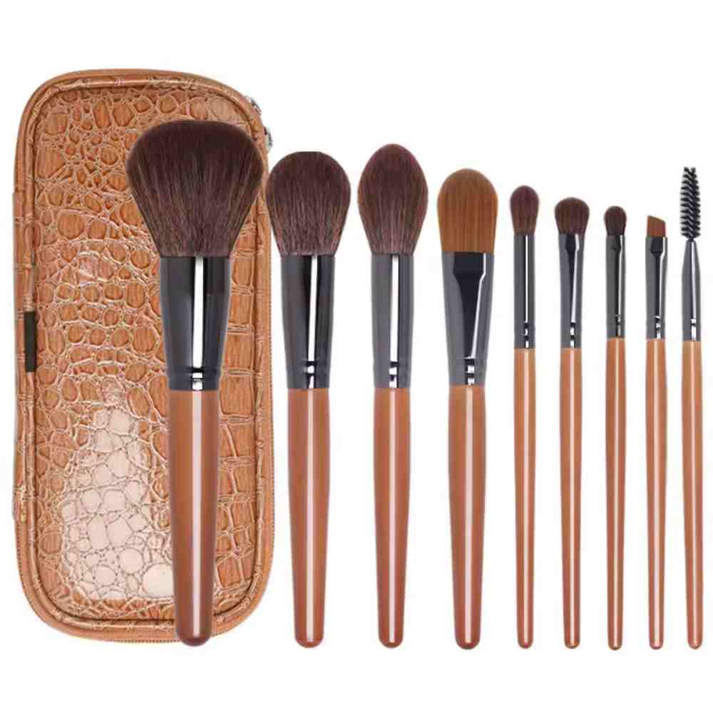 9pcs High Quality Spot Wholesale Synthetic Hair Makeup Brushes Wooden Handle Cosmetic Brushes Makeup Brush Set