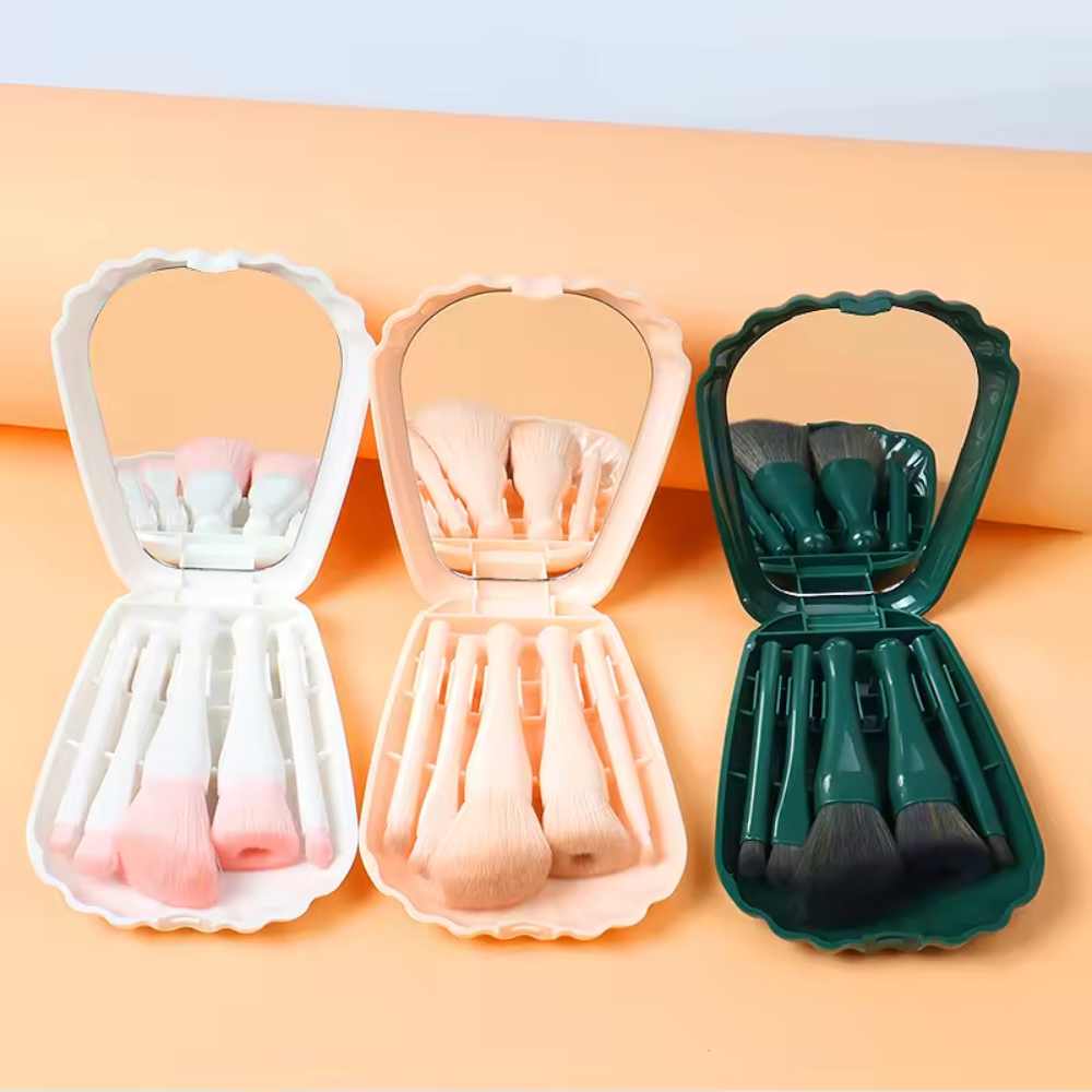 Pink Cute Shell 5PCS Makeup Brushes Mini Soft Powder Eyeshadow Foundation Brush Travel Makeup Brush Set