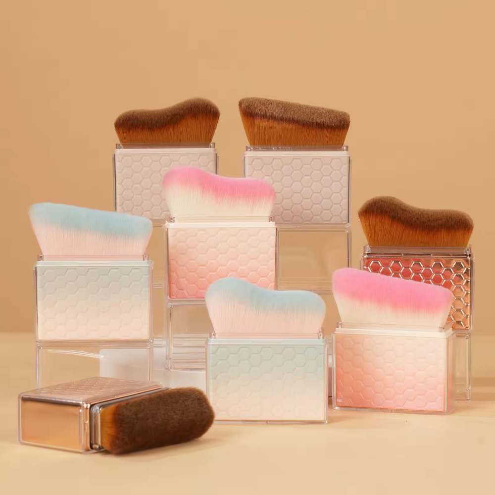 High Quality Custom Logo Soft Vegan Single Makeup Brushes Synthetic Hair Blending Foundation Brush for Face and Body With Lid