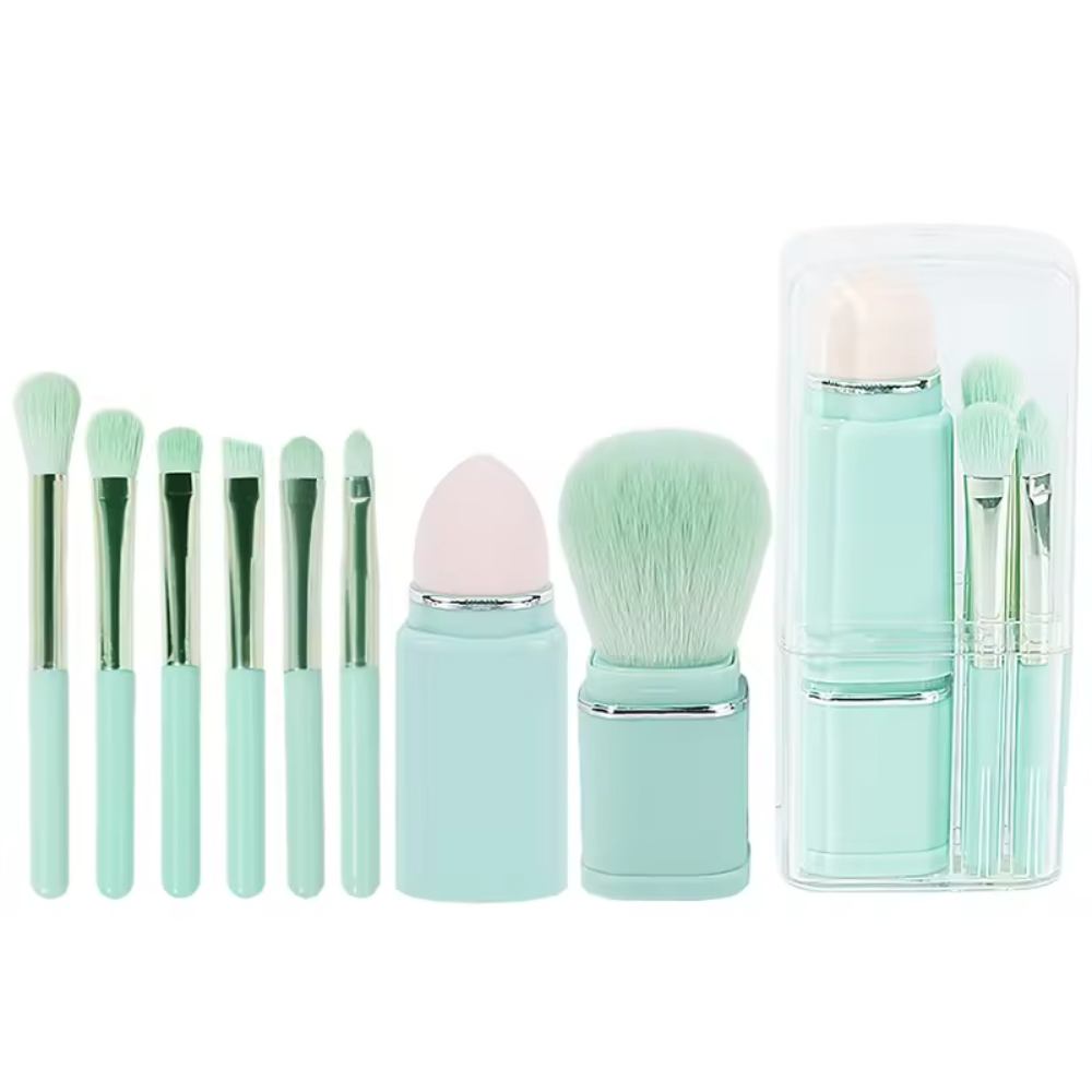 8pcs Mini Synthetic Hair Makeup Brush Set with Sponge Vegan Eyeshadow Powder Brushes Private Label Logo for Face Shaving