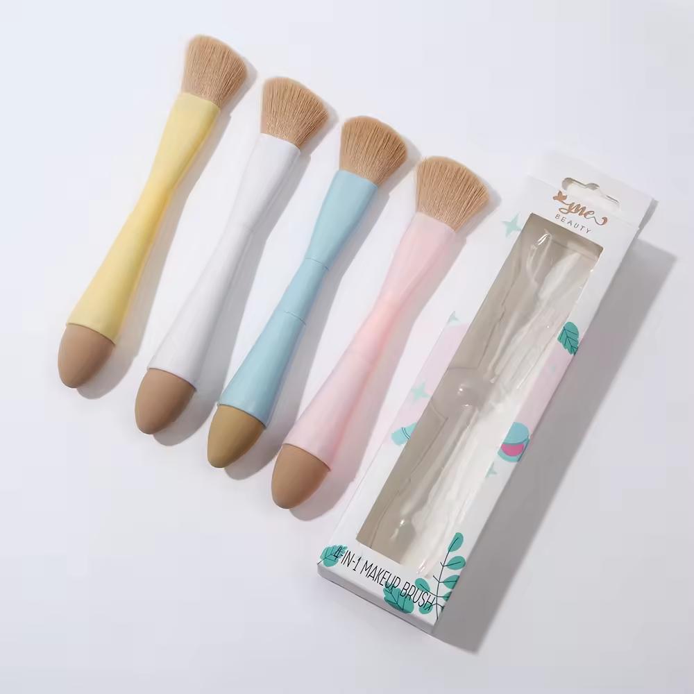 Private Label Custom Portable Single Makeup Brush Set Multipurpose Beauty Brushes 4 Headed 4 in 1 Makeup Brush With Sponge