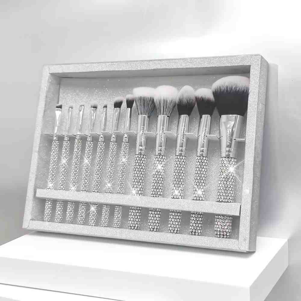 Makeup Brush Diamond 12pcs Silver New Luxury Good Quality Makeup Brush Bling Shine Diamond Makeup Brush Set