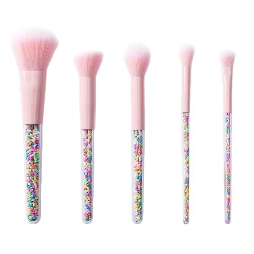 Custom Logo Private Label Glitter Rainbow 7-Piece Synthetic Hair Professional Eye Face Makeup Set Mini Travel Bag Small