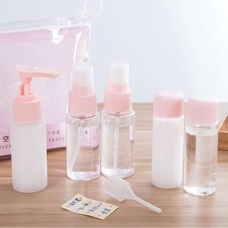 Pink color 8pcs PET Lotion Spray Travel Cosmetic Bottle Set Kit for Personal Care.jpg