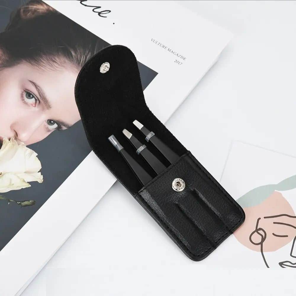 Eyebrow Tweezers Set With Case Eyebrow Clip Bevel Pointed Head Forceps Set.jpg