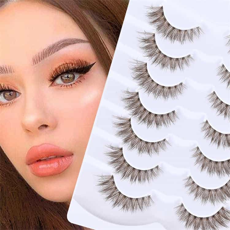 Fake Eyelashes Transparent Stem Invisible Band Lashes Reusable Brown Natural Fluffy False Eyelashes.jpg