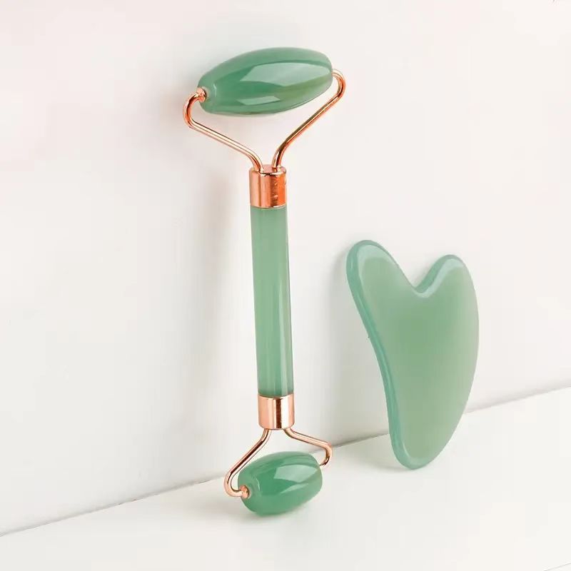Natural Green Aventurine Gua Sha Jade Roller Kit Facial Jade Roller.jpg